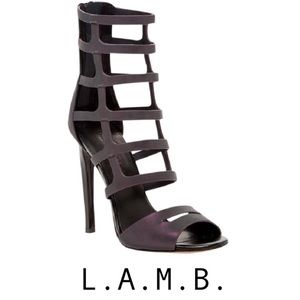 L.A.M.B Oakley cage gladiator sandals pewt brush
